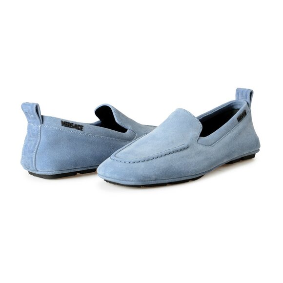 Versace Men\'s Blue Logo Suede Leather Driver Moccasins Loafers Shoes US 8 IT 41 main image 8